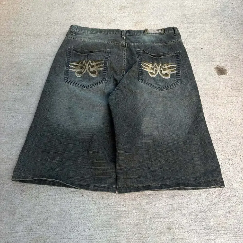 Indigo 30 Vintage Y2K Distressed Embroidered Baggy Denim Shorts Size 38